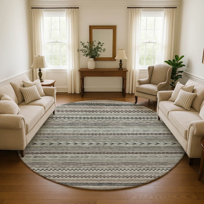 Premium Washable Super Soft Boho Stripes Mayfield Rug - Taupe - 8' x 8'