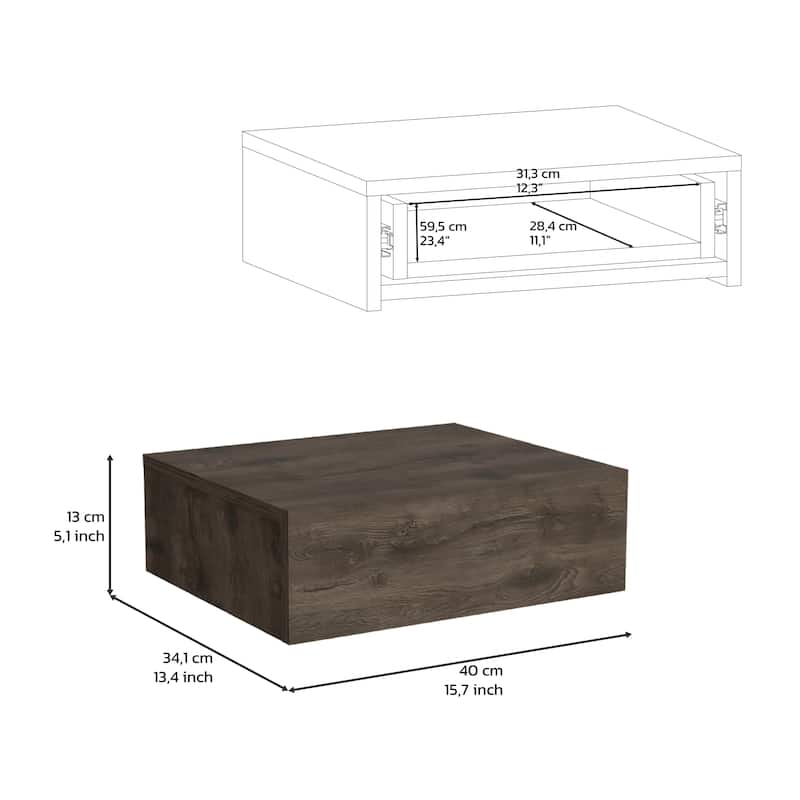 Floating Nightstand 5"H,Modern Wall-Mounted Bedside Shelf with Drawer,Wooden Top Fabric Cabinet Kids Night for Bedroom