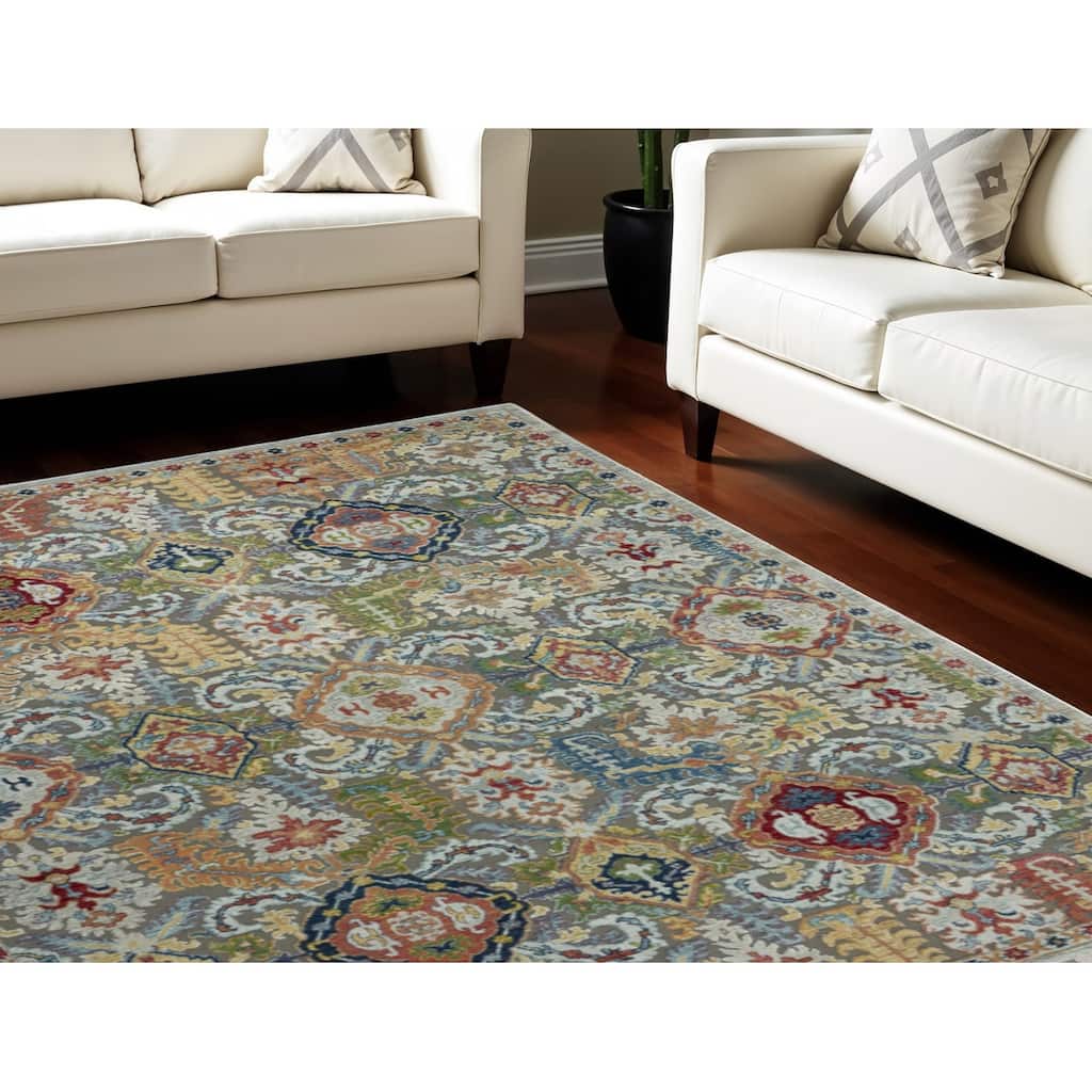 Power Loomed Distressed Floral Traditional Non Skid Area Rug - 118' X '94' X '0.5