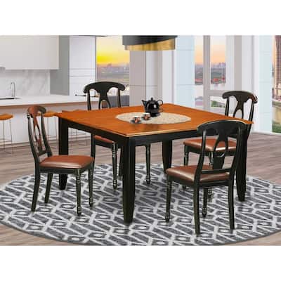 HomeStock 5-Piece Square Black and Cherry Finish Solid Wood Top Dining Table with 4 Chairs