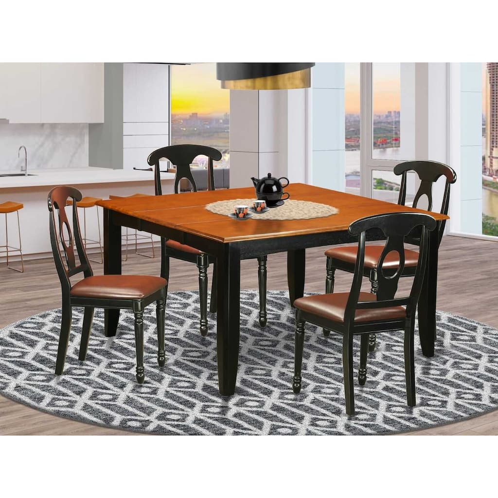 HomeStock 5-Piece Square Black and Cherry Finish Solid Wood Top Dining Table with 4 Chairs