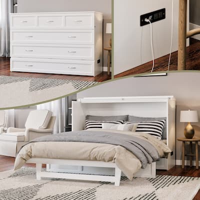 AFI Northfield Murphy Bed Chest with 6" Mattress, Storage Drawer & Built-In Charger