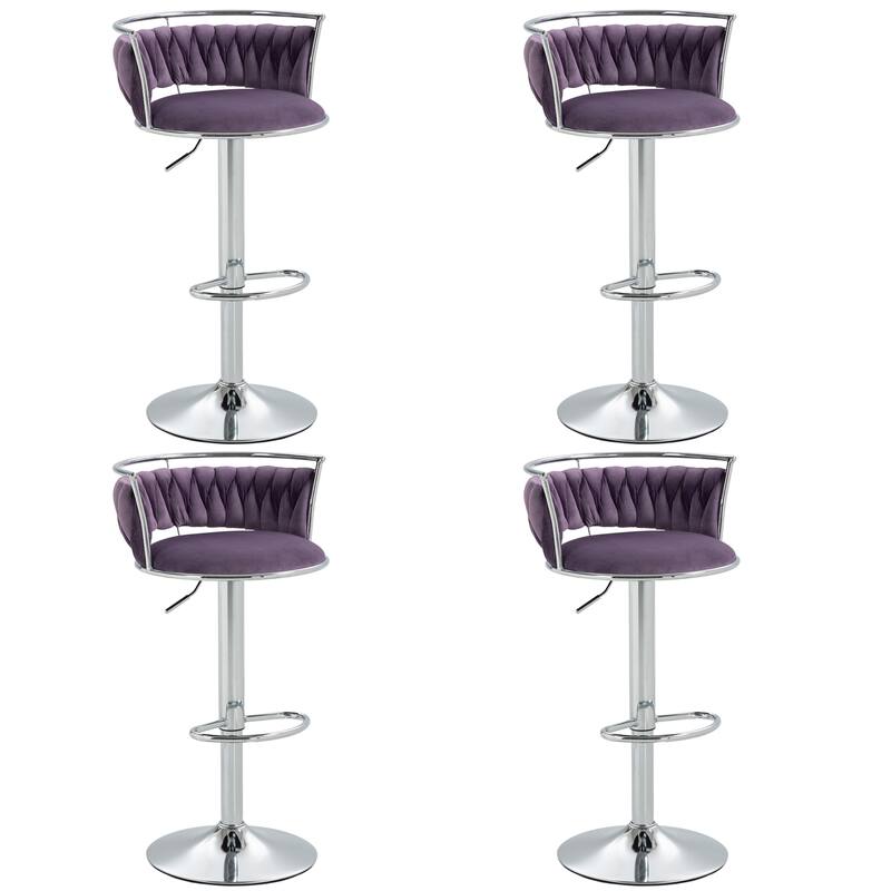 Velvet Upholstered Adjustable Bar Stool Swivel Counter Chair Set of 2