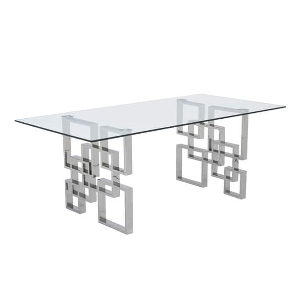 Best Quality Furniture Rectangular Glass Top Dining Table With Stainless Steel Legs Overstock 31073474