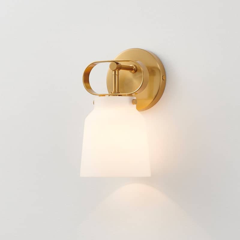 KAWOTI H9.3" Brushed Gold Wall Sconce with Matte White Glass Shade - W5.2" * E6" * H9.4"
