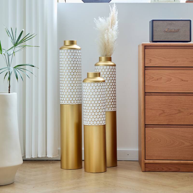 Floor Metal Vase Modern Style Droplet Shaped White Metal Vase 3-Piece Set Gorgeous Home Decoration Large Glazed Metal Vase