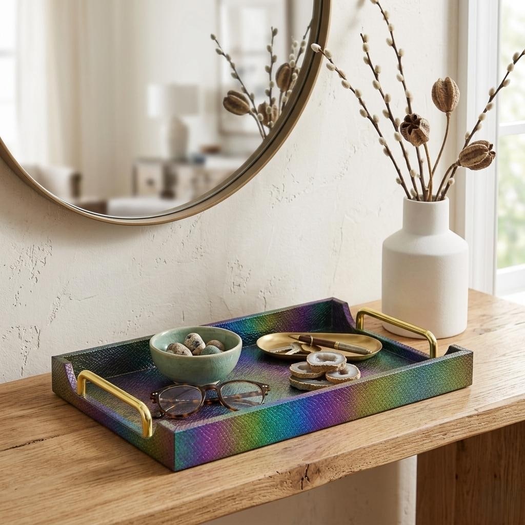 Nimue 15.75" Rectangular Decorative Serving Tray - Prismatic Fish Scale Pattern for Display, and Organization