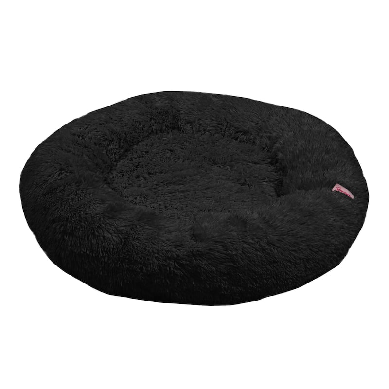 Maisie Bohemian Glam Faux Fur Round Fluffy Calming Donut Pet Bed with Washable Cover