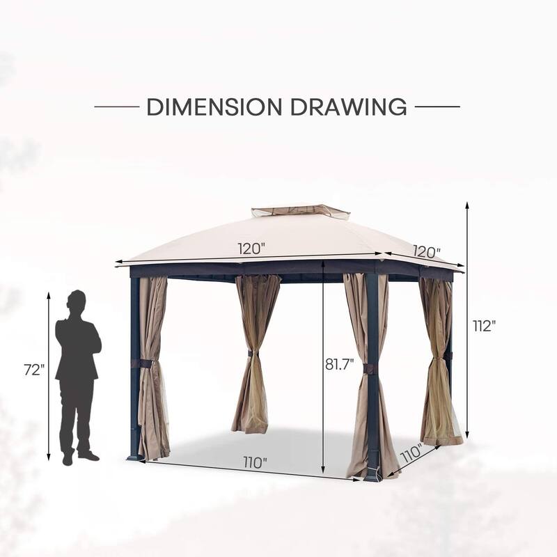 10X10FT Softtop Metal Gazebo with Mosquito Net&Sunshade Curtains