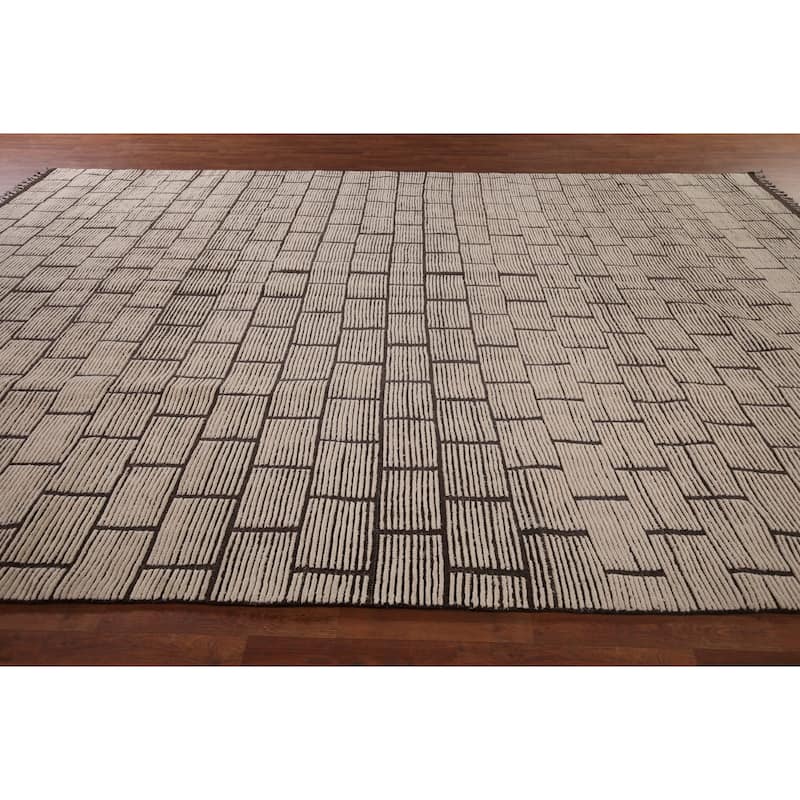 Modern Geometric Moroccan Large Area Rug Hand-Knotted Wool Carpet - 10'0"x 15'5"