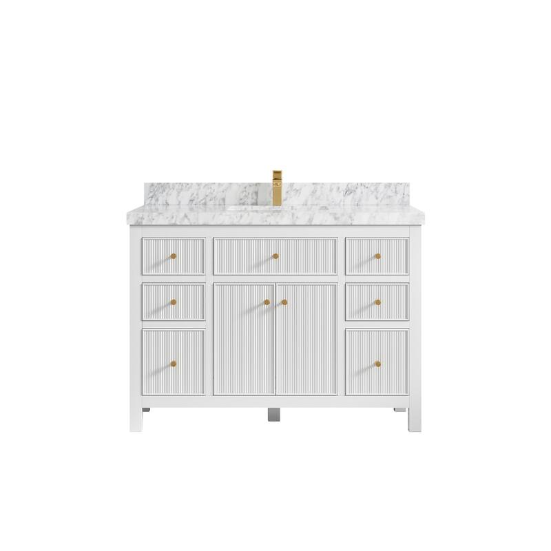 Willow Collections 48 in W x 22 in D Sonoma Free Standing Reeded Single Sink Bathroom Vanity with Countertop - 2" Carrara Marble - White
