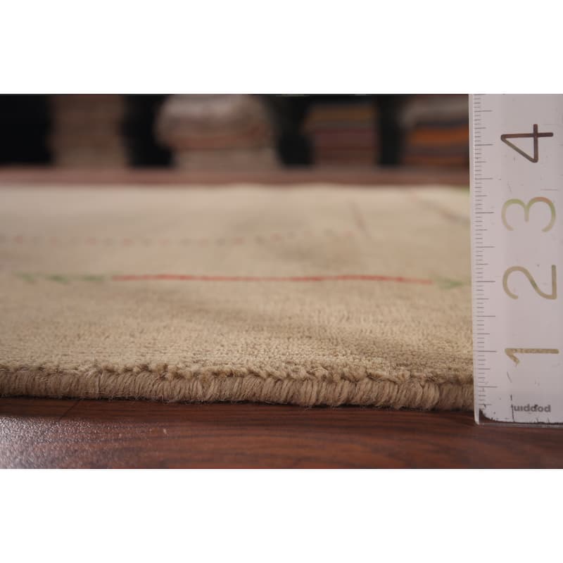 Beige Tribal Gabbeh Oriental Accent Rug Handmade Wool Carpet - 4'2"x 5'8"