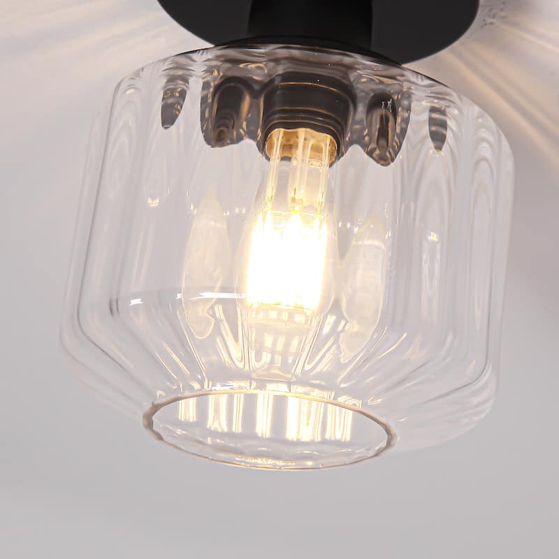 5.9" Wide Modern Black Glass Semi Flush Mount Ceiling Fixture - D 5.9" x H 7.5"