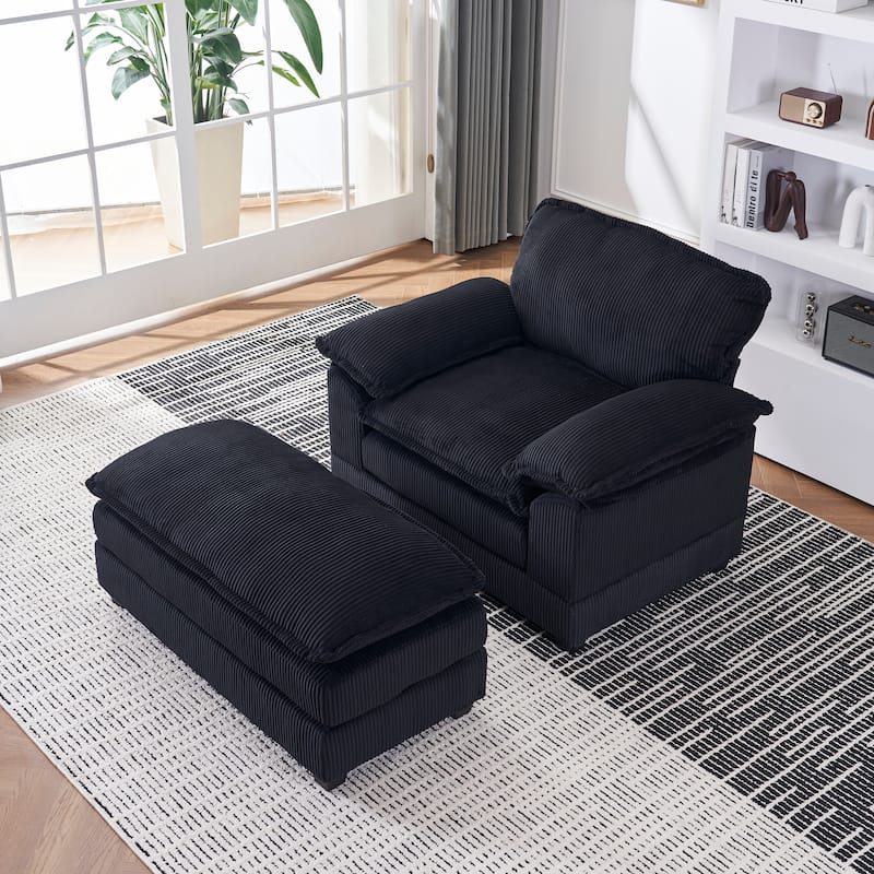 56.3" Corduroy Single Sofa Chair with 2 Toss Pillows & a Ottoman