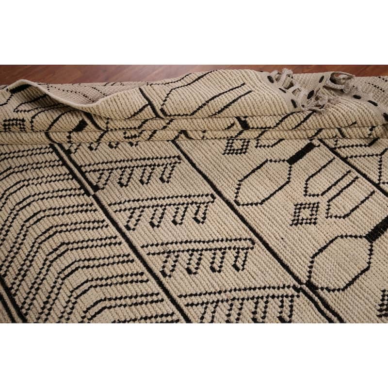 Geometric Moroccan Area Rug Handmade Wool Carpet - 7'10" x 11'1"
