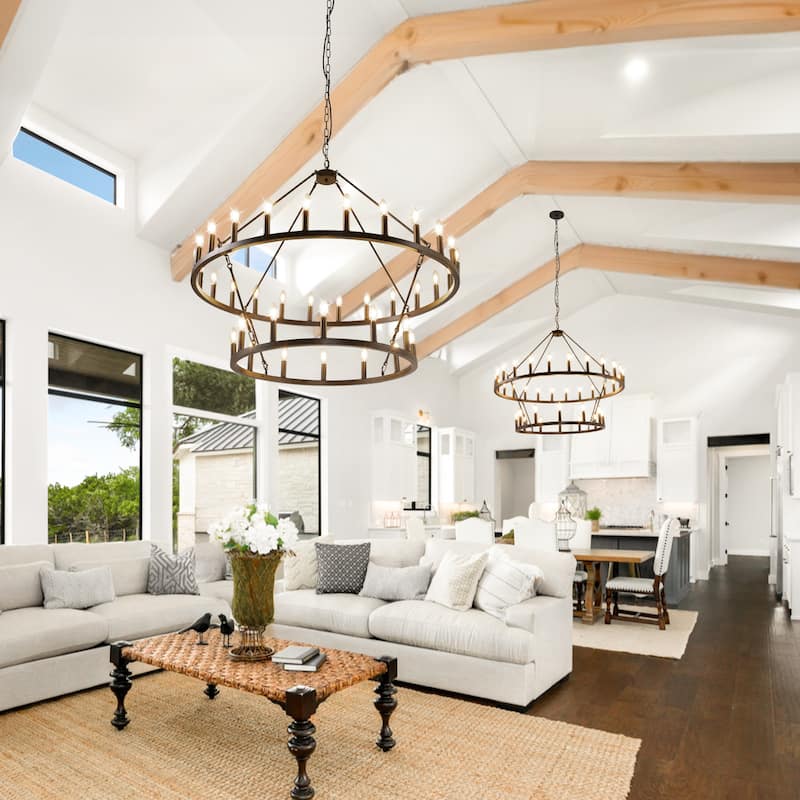 36 - Light Candle Dimmable Two Tiers Wagon Wheel Chandelier
