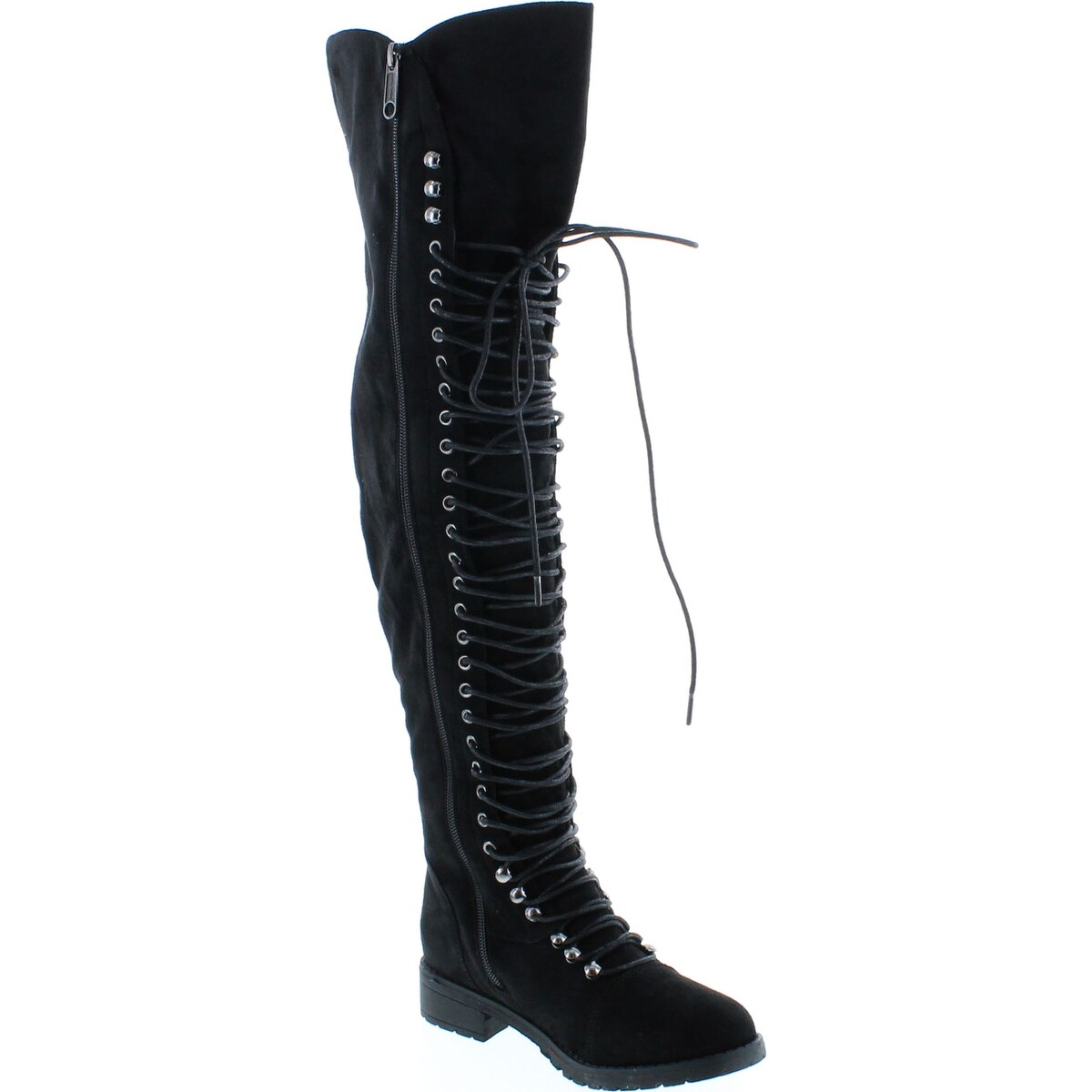 black thigh high combat boots