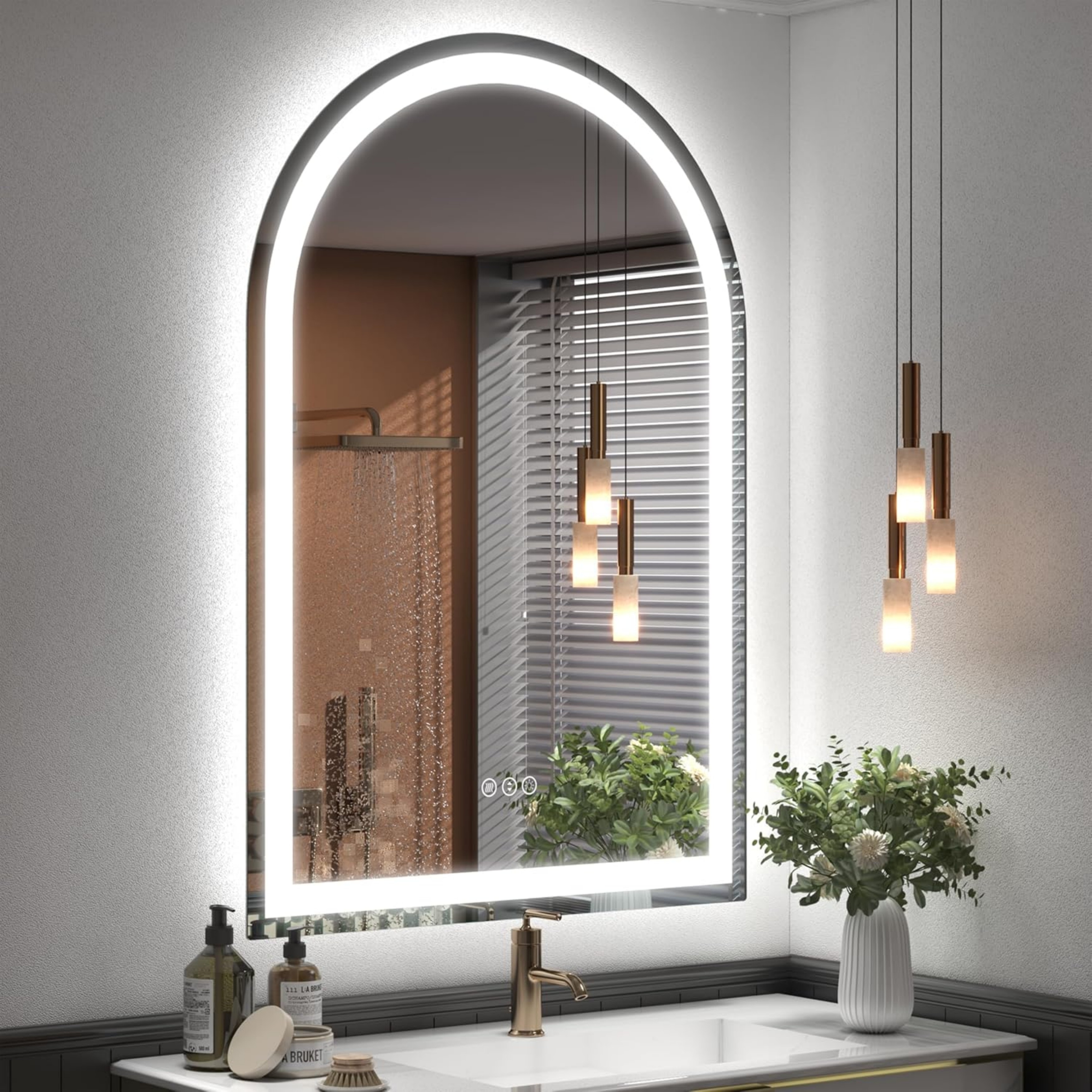 High Brightness LED Bathroom Mirror Arched, Tempered Glass, Memory, Anti-Fog, UL Certified