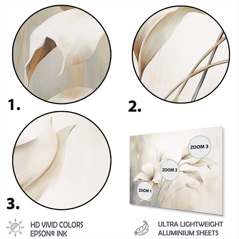 Designart "White Botanical Elegance III" Abstract Botanicals Metal Wall Decor