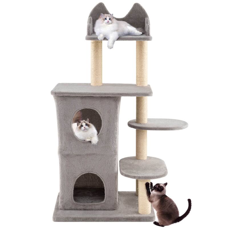 Costway 48.5 inch Cat Tree for Indoor Cat with 2-story Condo, 3 - as pic shows - See Details - as pic shows - See Details