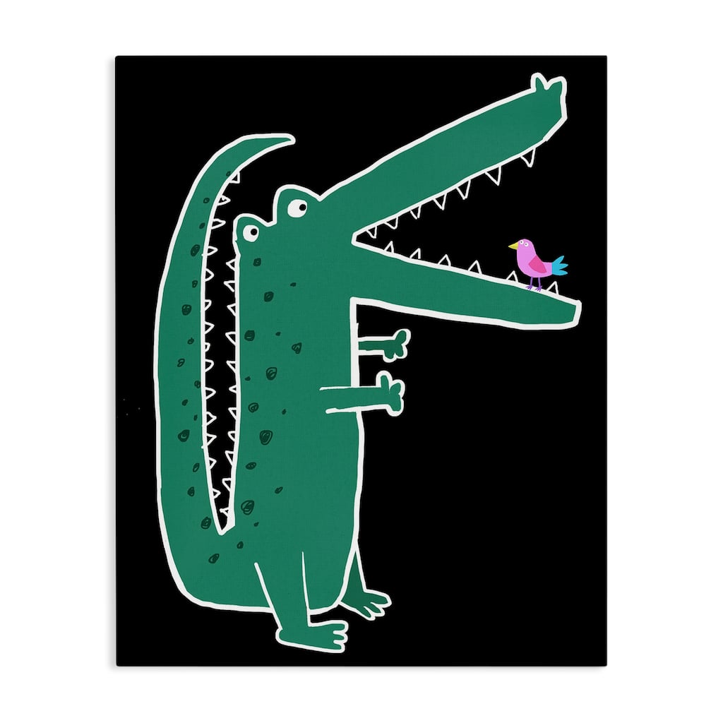 Stupell Alligator & Bird on Black Canvas Wall Art Design By Carla Daly