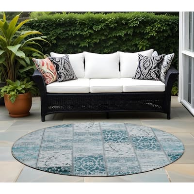 Alfifi Patchwork Weather Resistant Timeless Fusion Round Outdoor Rug