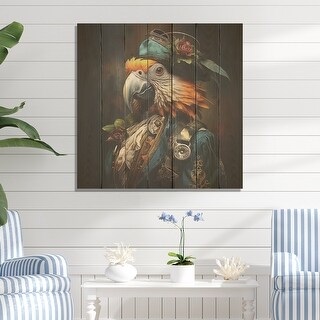 Designart quot Pirates Parrot Feathered Buccaneer I quot Pirate Wood Wall Art