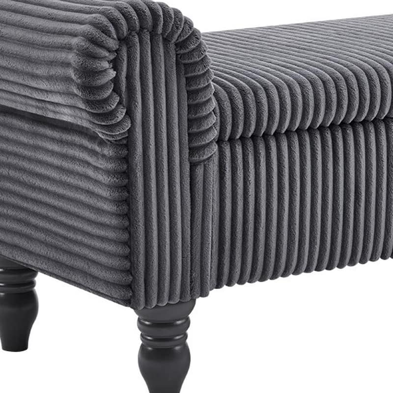 HomeRoots 55" Dark Gray Corduroy and Solid Wood Upholstered Storage Bench With Flip Top - 55.00 in. x 20.00 in. x 17.00 in.