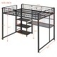preview thumbnail 7 of 7, Metal Loft Bed Frame with Desk and Whiteboard, Full Size Loft Bed with 3 Shelves, Ladder and Guardrails for Kids, Teens - Black
