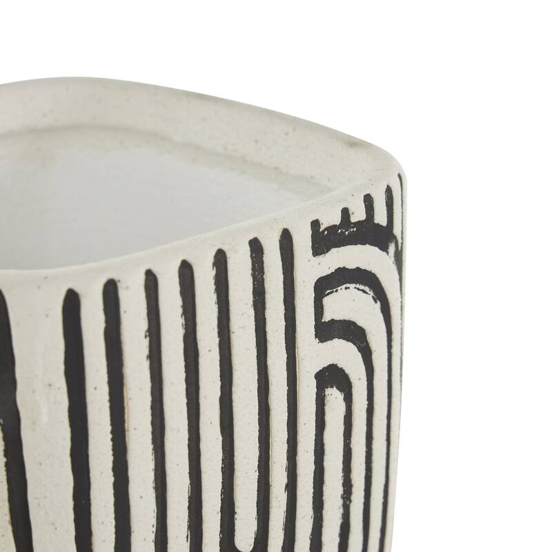 Black, Green or Pink Ceramic Arched Patterned Geometric Indoor Outdoor Planter with Attached Saucer (Set of 3)