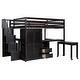 preview thumbnail 98 of 110, Twin/Full Size Loft Bed with Storage Staircase, Wardrobe and Desk, Solid Wood Loft Bedframe with 2 Storage Drawers and Shelves