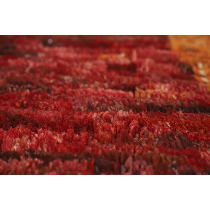 Geometric Moroccan Oriental Area Rug Handmade Red Wool Carpet - 6'4" x 8'9"