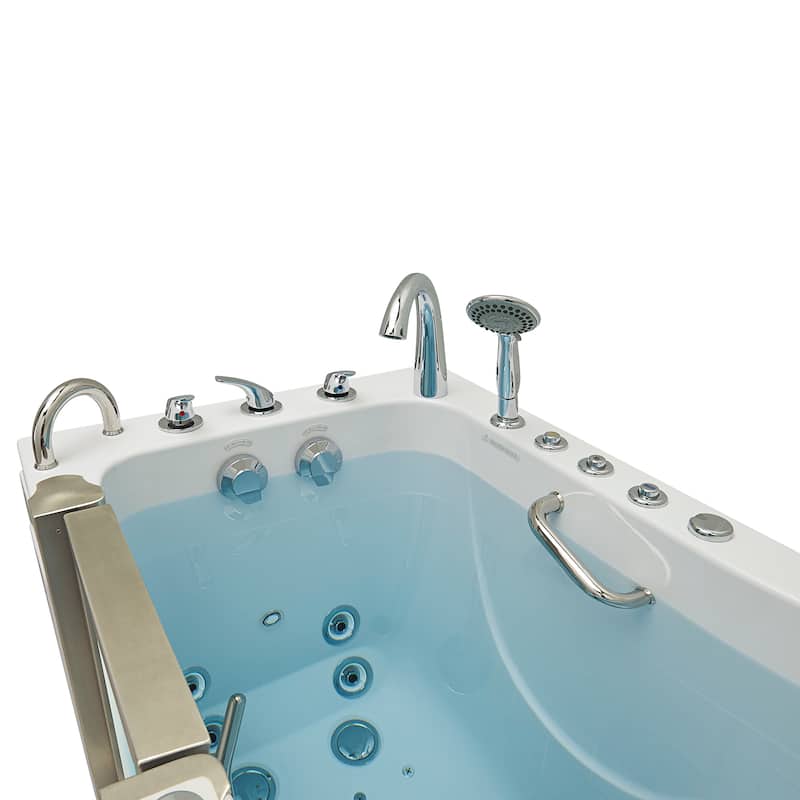 Ella Elite 30"x52" Acrylic Hydro Massage Walk-In Bathtub with Inward Swing Door, 5 Piece Fast Fill Faucet, 2" Dual Drain