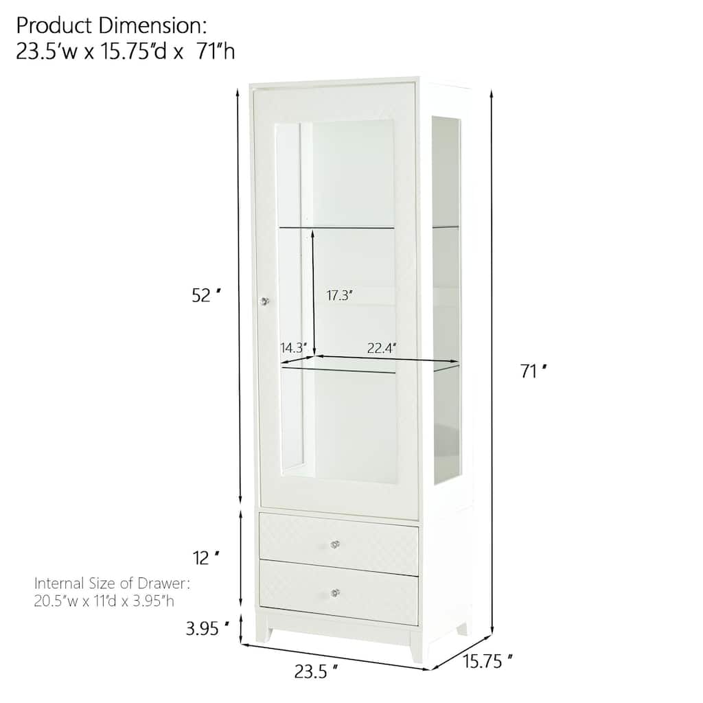 71'' Freestanding Display Cabinet with Storage Drawers, Upholstered Pantry with Ceiling Light,with Adjustable Shelves