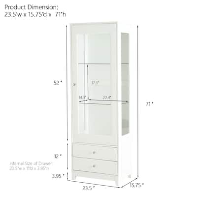 71'' Tall Display Cabinet with Single Upholstered Glass Door, China Cabinet, Wine Cabinet with 5 Colors Adjustable LED Light