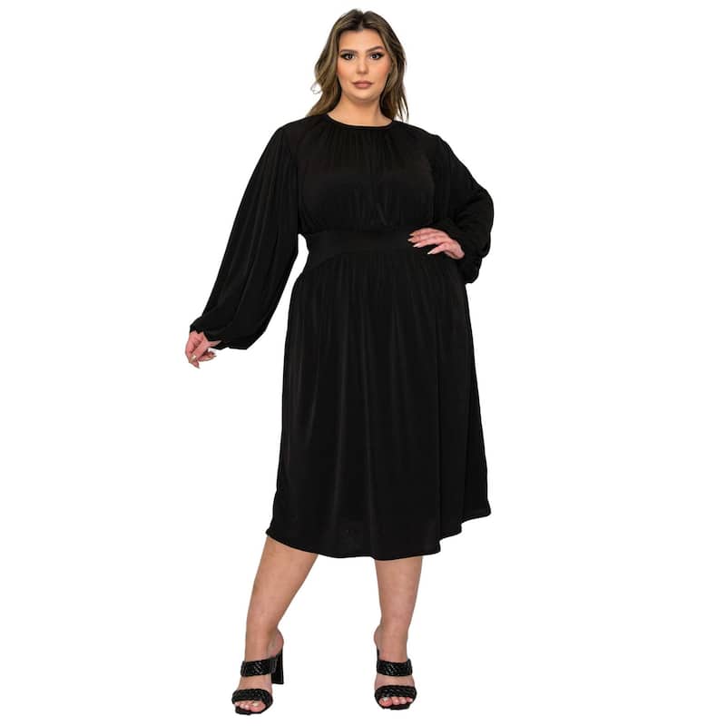 L I V D Women's Plus Size Audrey Ruched Midi Dress - Black - 3X
