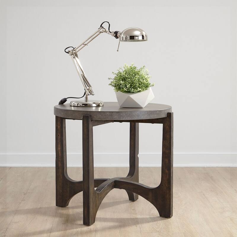 Cascade Wire Brush Rustic Brown End Table - Faux Concrete