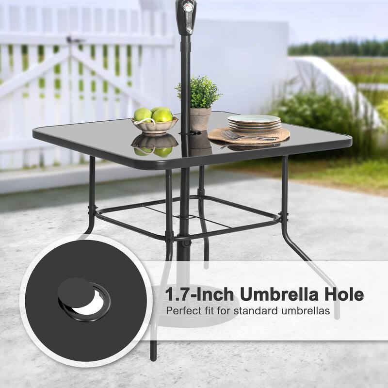 Outdoor Square Metal Dining Table with Tempered Glass Tabletop