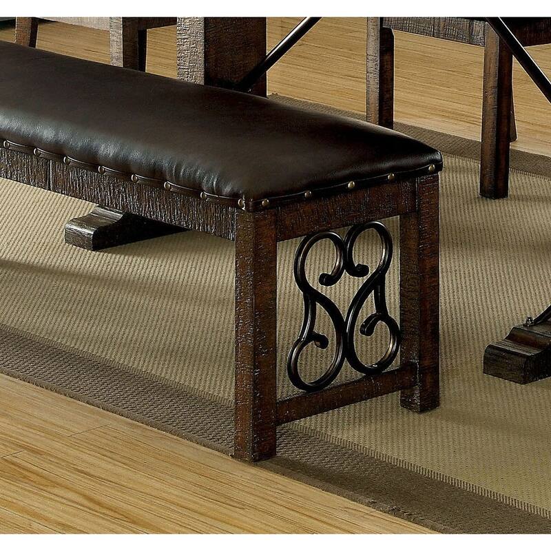 Traditional 1pc Bench Dining Room Leatherette Espresso Seat Rustic Walnut Finish Wooden Bench