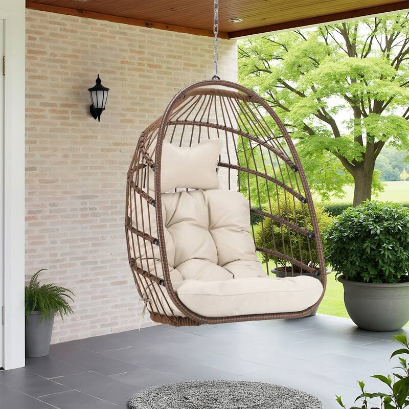 FINCATI Indoor Luxury Hanging Egg Chair Without Stand, 350 lbs Outdoor Egg Chair with No Stand, Egg Swing Chair Without Stand - Brown