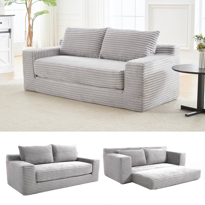 2-in-1 Loveseat Sofa Bed, Memory Foam Corduroy, No Assembly, Compact