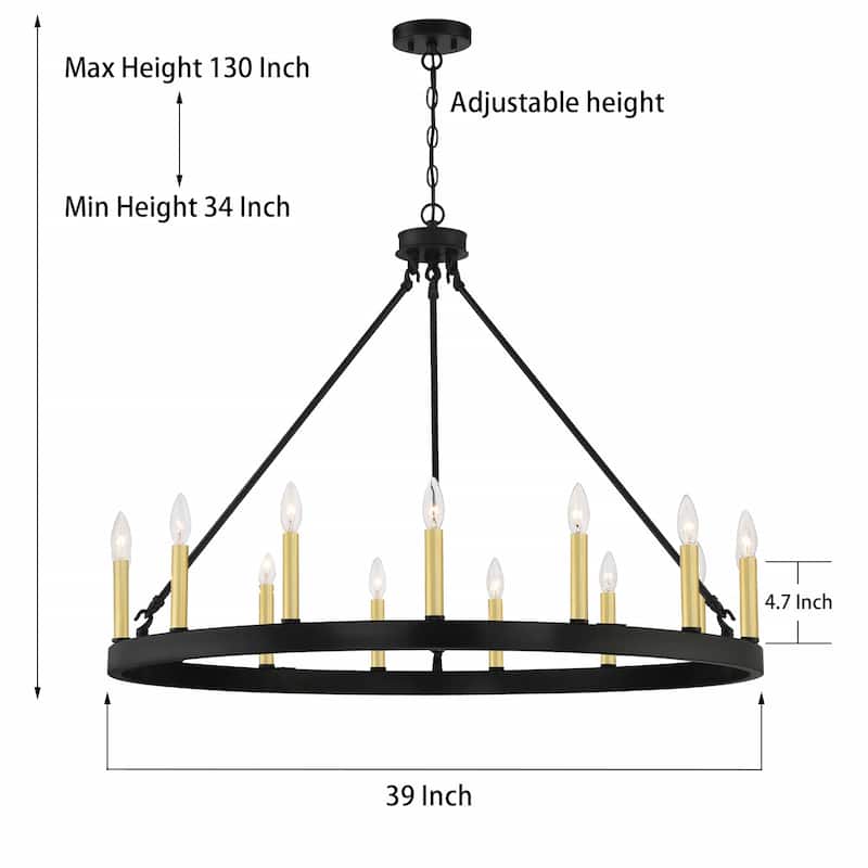 Acroma 15-light Farmhouse Large Wagon Wheel Candle Chandelier with UL Certified - D40'' * H130''