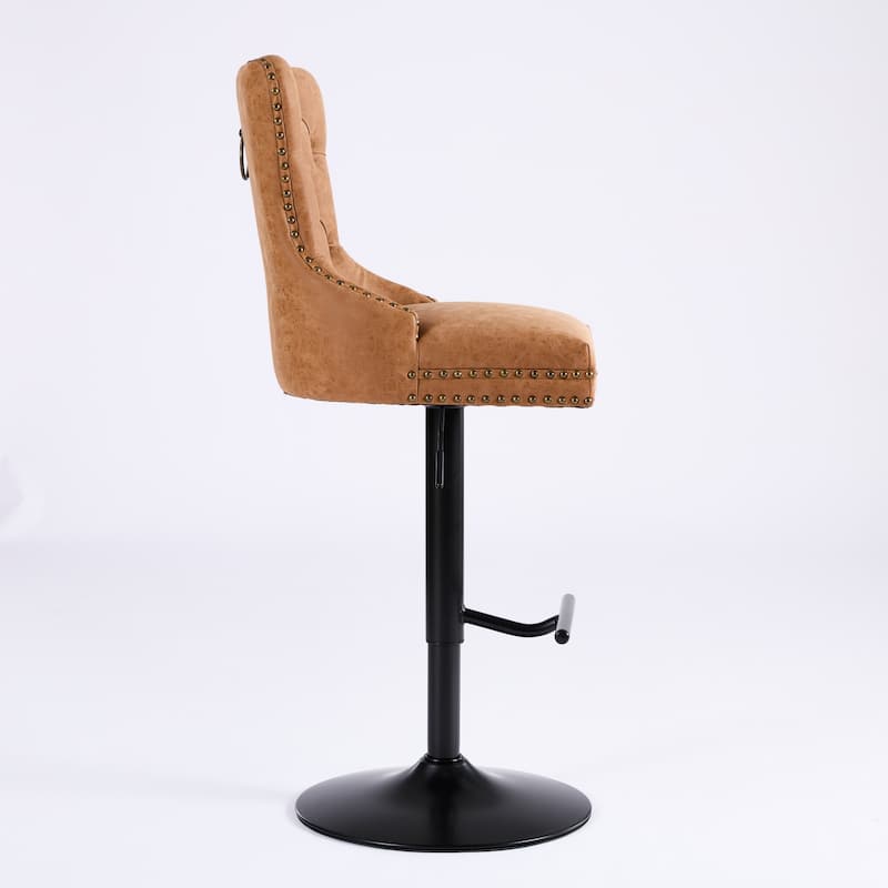 PU Leather Swivel Bar Stools Set of 2, Kitchen Island Chairs with Footstool, Upholstered Arm Chairs with Adjusatble Height