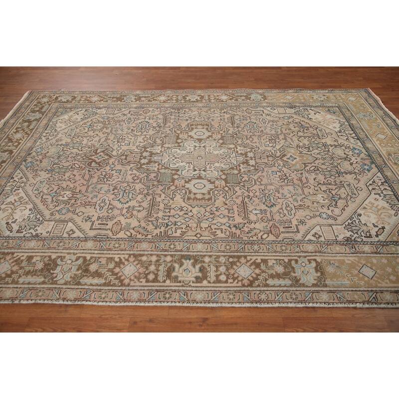 Hand Knotted Oriental 100% Wool Carpet Traditional Medallion Pink Tabriz Area Rug - 9' 7'' X 6' 7''