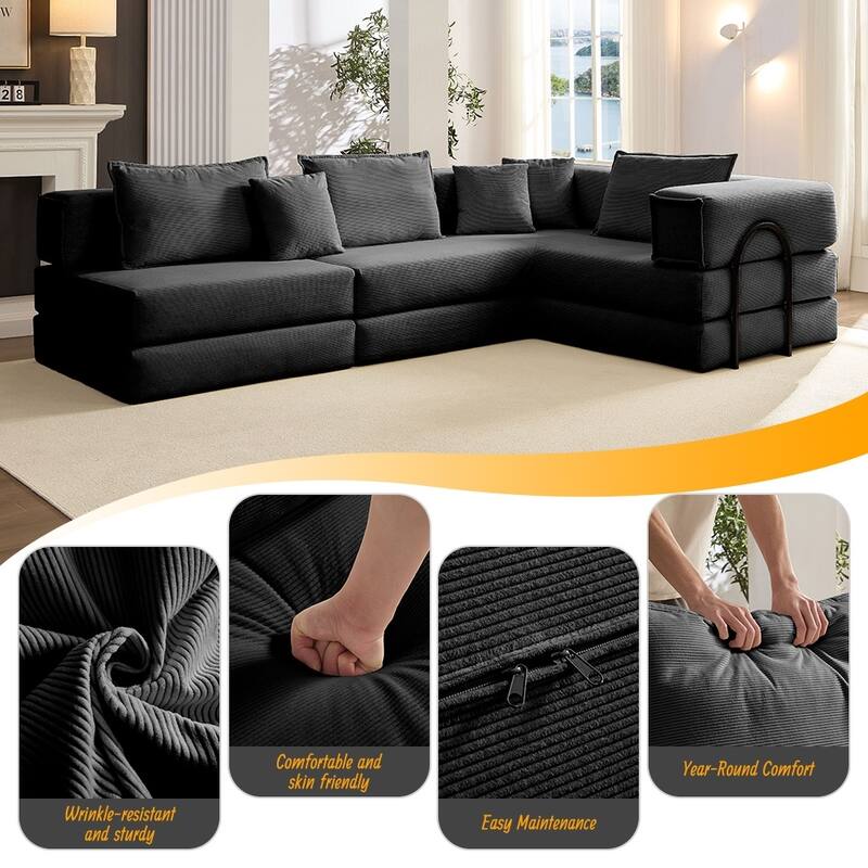 118.2" Modular L-Shaped Oversized Upholstered Sectional Sofa Set with 6 Pillows
