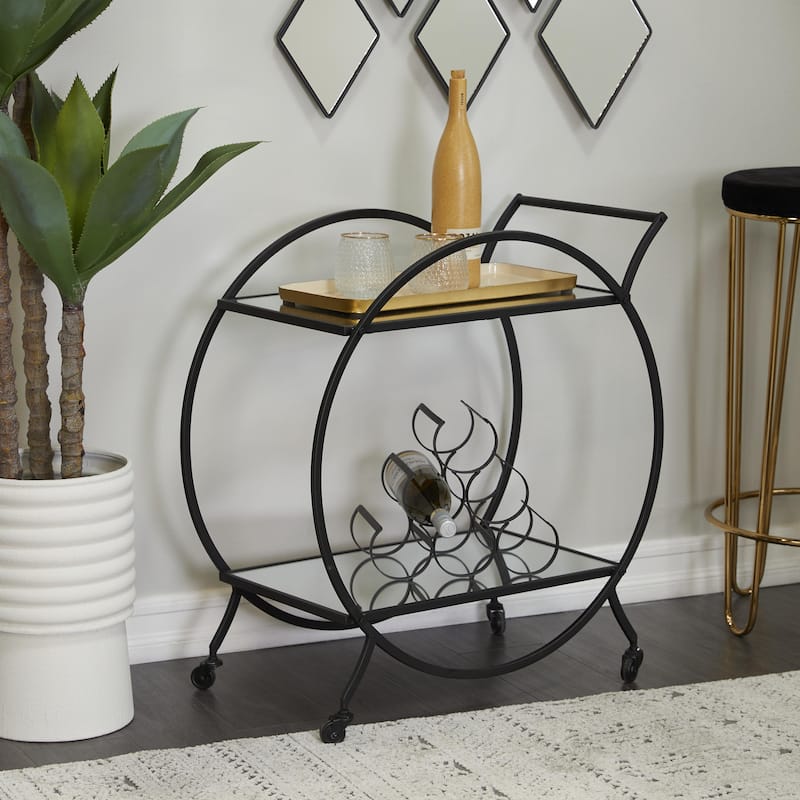 Metal Contemporary Bar Cart with Wheels