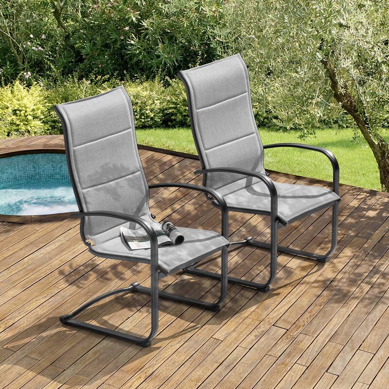 Textilene Patio Dining Chair Set of 2, Powder-coated Iron Frame, Gray