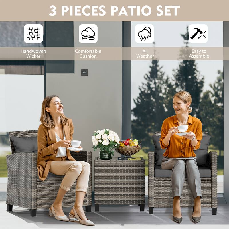 Futzca 3 Piece Patio Furniture Set with Glass Table