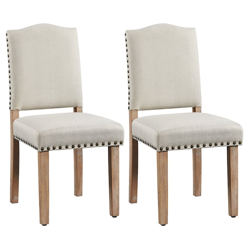 Yaheetech 2PCS Dining Chairs Upholstered Kitchen Chairs with Nailhead Trim - 18″ L × 22.5″ W × 36.5″ H - Beige