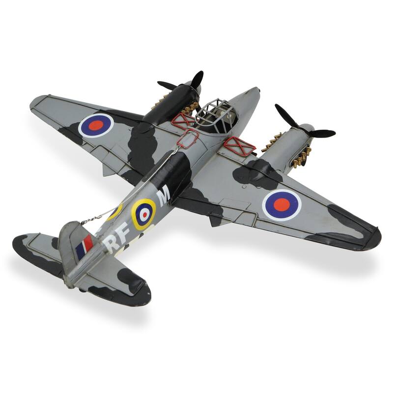 HomeRoots 4" Black and Gray Metal Hand Painted Model Airplane - 17' X '4' X '13
